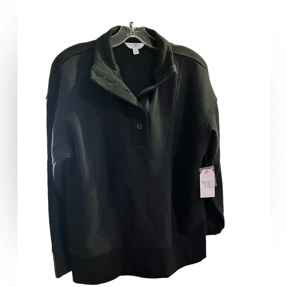 NWT Time And Tru Women's Placket Pullover Top Color: Soot Black - Picture 2 of 7